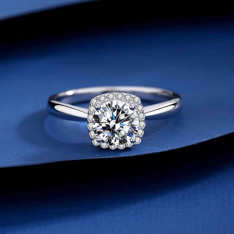 S925 sterling silver four-prong square-cut moissanite ring (sugar cube design)
