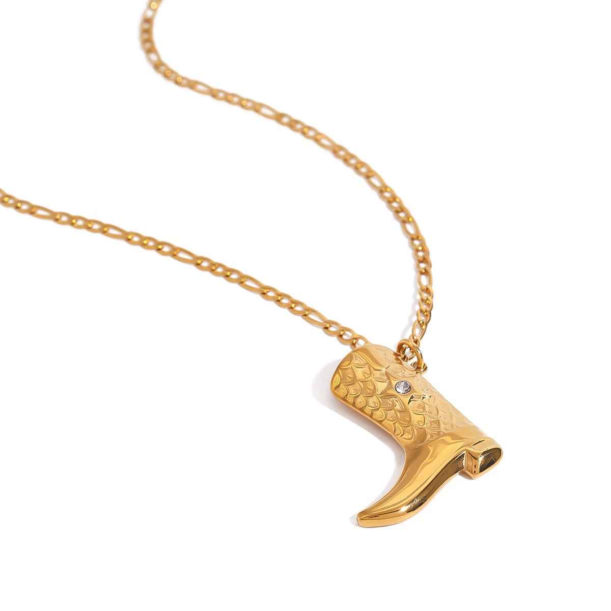 18K gold boots inlaid with gemstones and textured design trendy and unique necklace