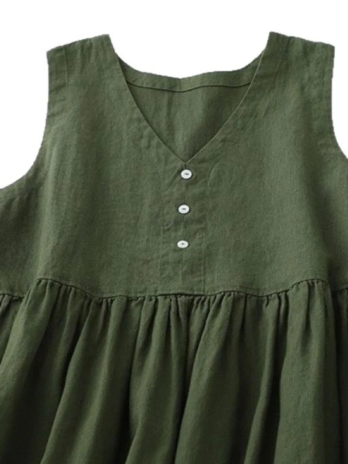 V-Neck Button Detail Sleeveless Midi Dress - Atelievuè