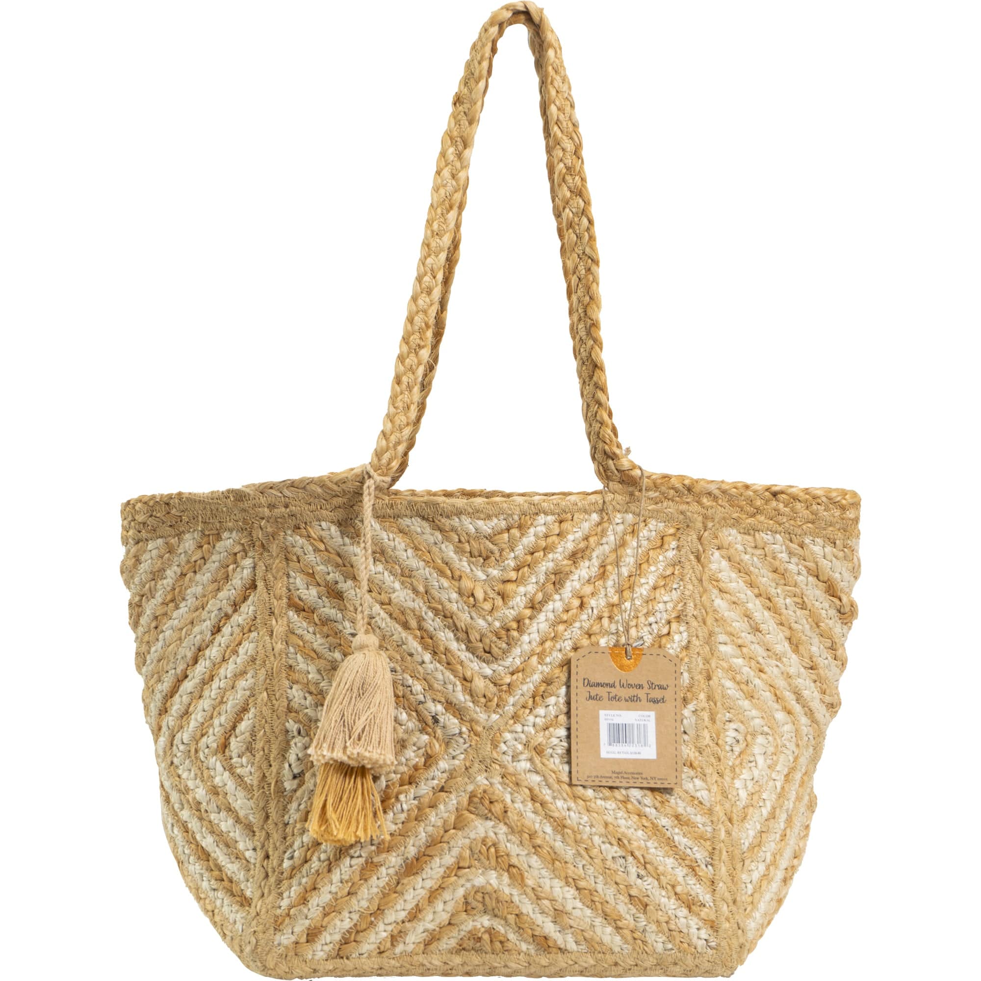 Magid Diamond Woven Natural Straw Jute Tote Magid NYC