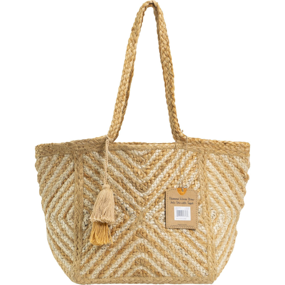 Magid Diamond Woven Natural Straw Jute Tote Magid NYC