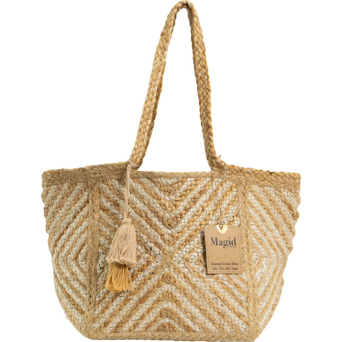 Magid Diamond Woven Natural Straw Jute Tote Magid NYC