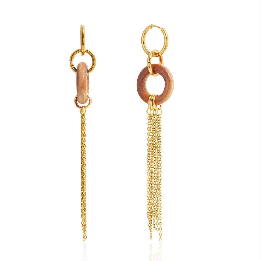 18K gold lightweight luxury and high-end wooden tassel earrings