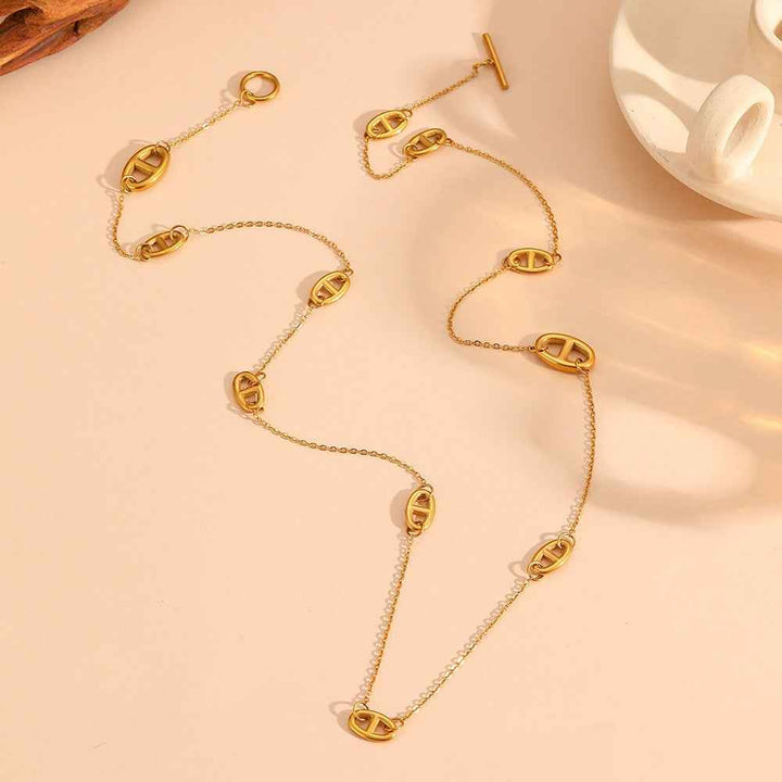 18K Gold Plated Smooth Pig Nose Design Necklace, Bracelet, and Earrings Set