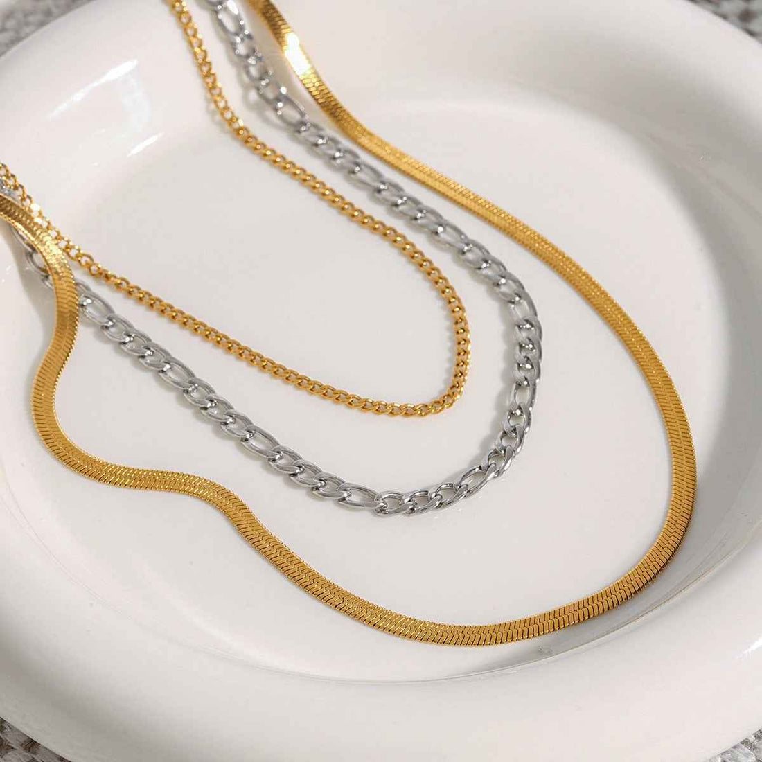 18K gold multi-layer chain with gold and silver color matching design simple personality necklace