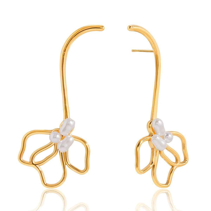 18K gold lightweight luxury high-end flower and pearl stud earrings