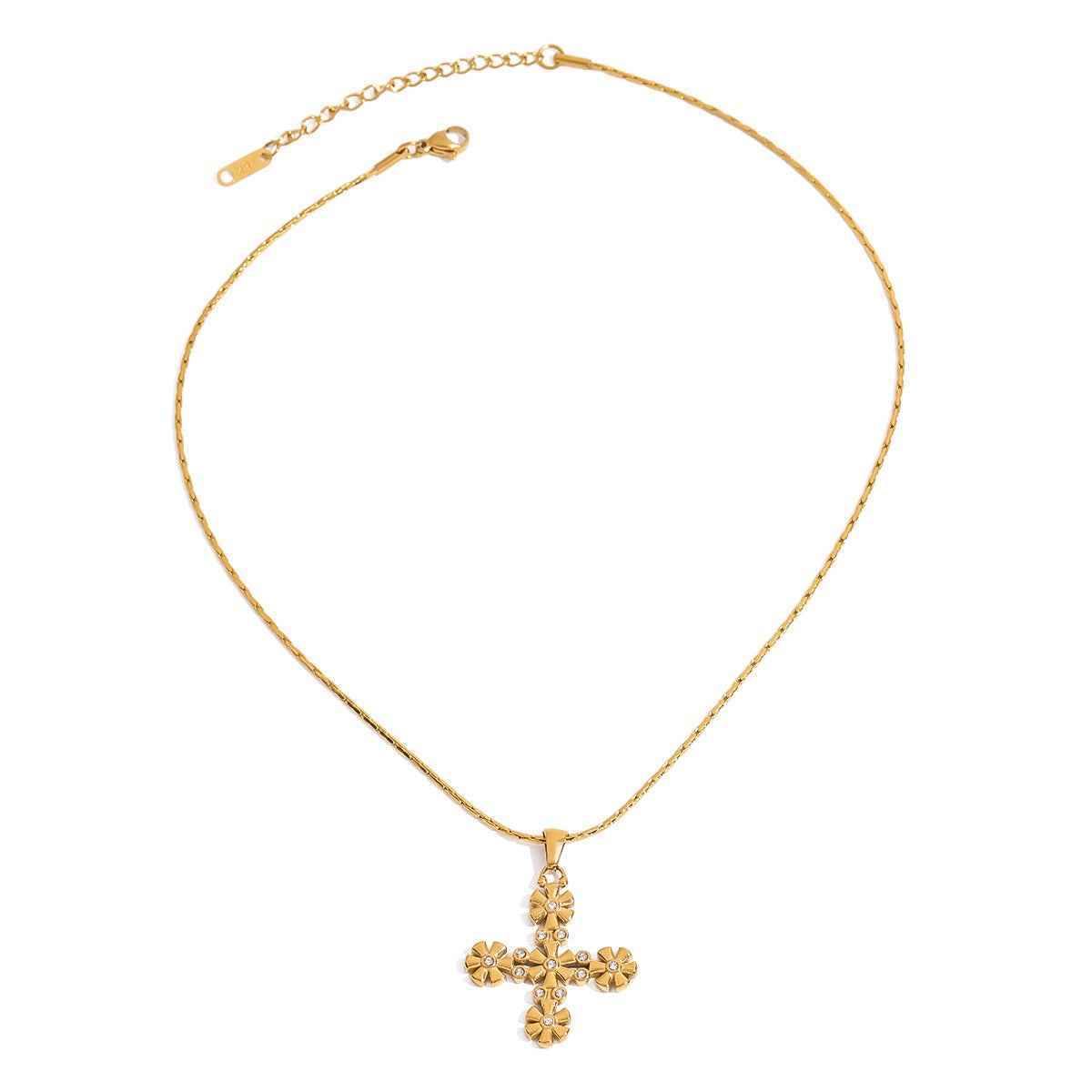 18K gold cross with flower-shaped design exquisite and fashionable necklace