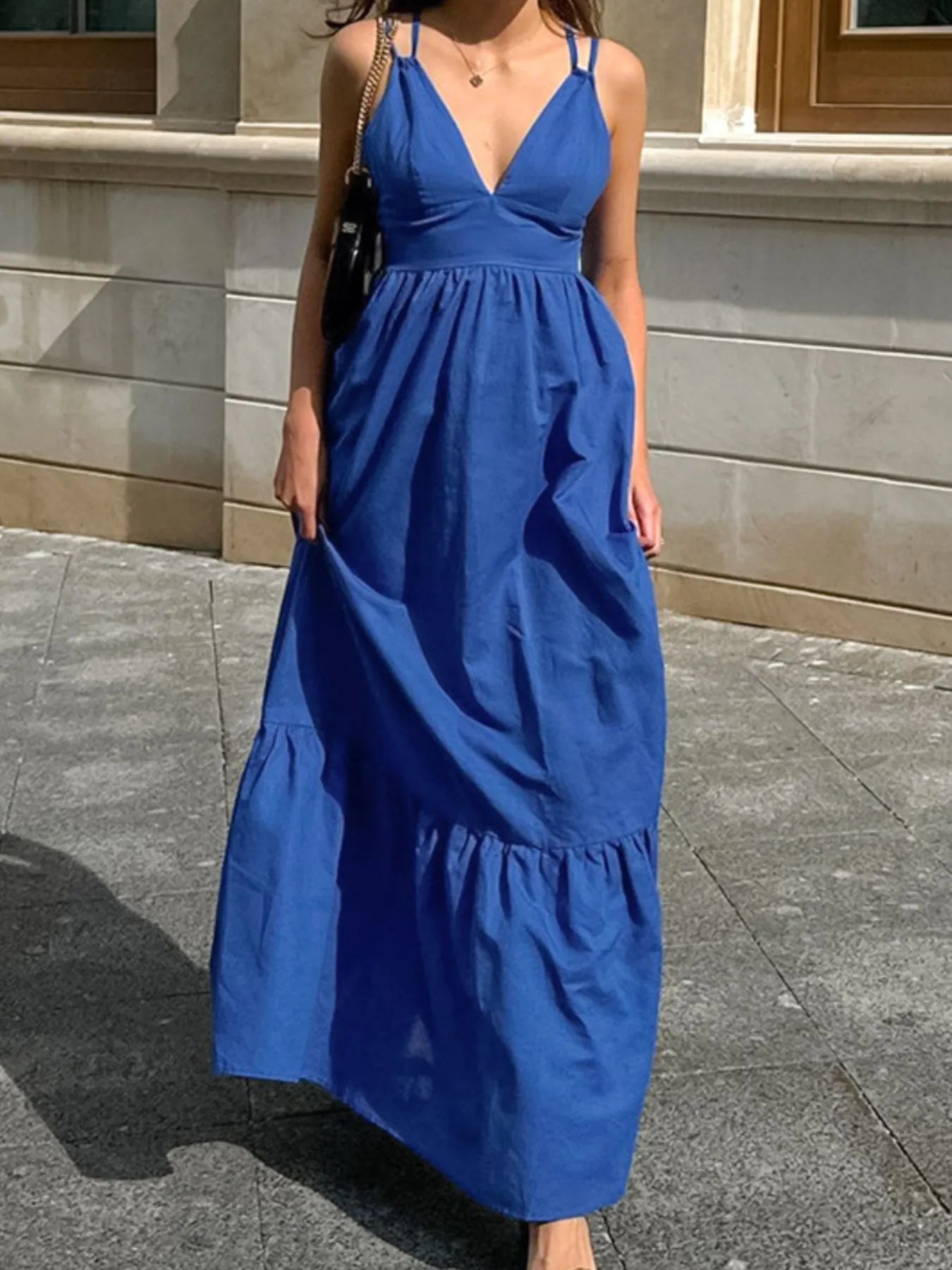V-Neck Tiered Maxi Cami Dress - Atelievuè