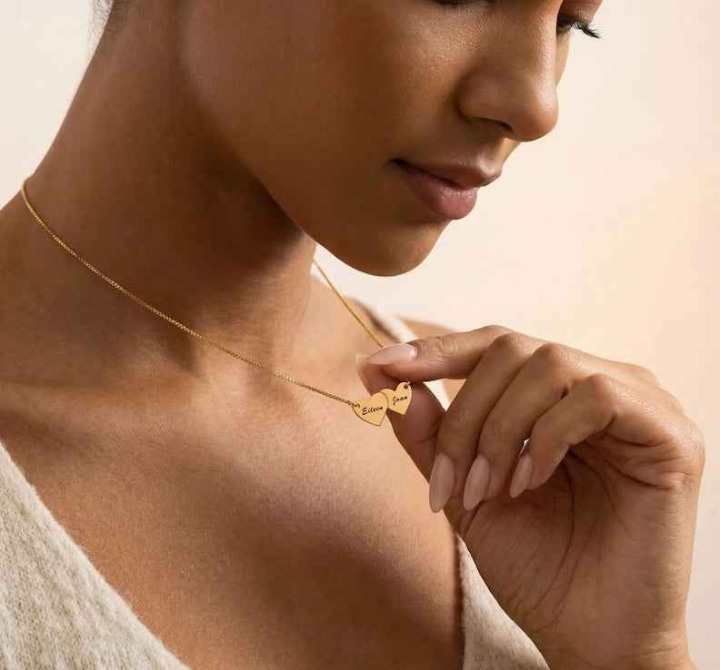 Heart-shaped interlocking custom name necklace