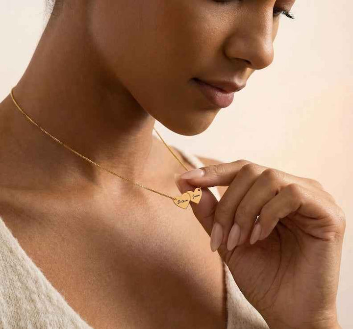 Heart-shaped interlocking custom name necklace