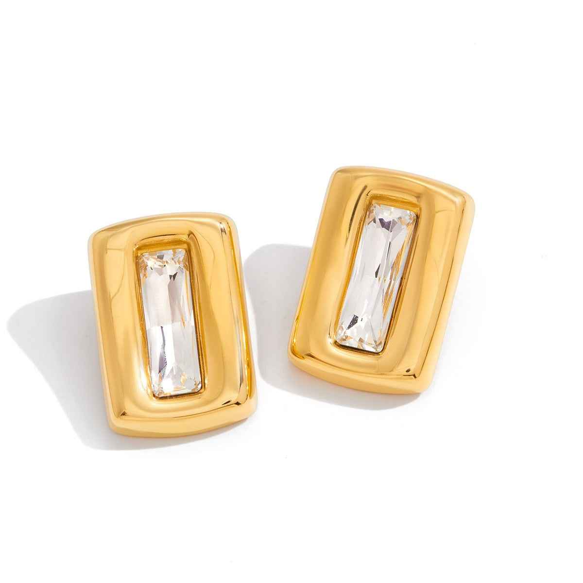 Square 18K gold-plated titanium steel stud earrings with embedded cubic zirconia.