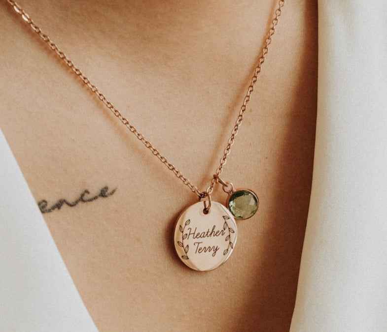 Custom Engraved Birthstone Personalized Necklace