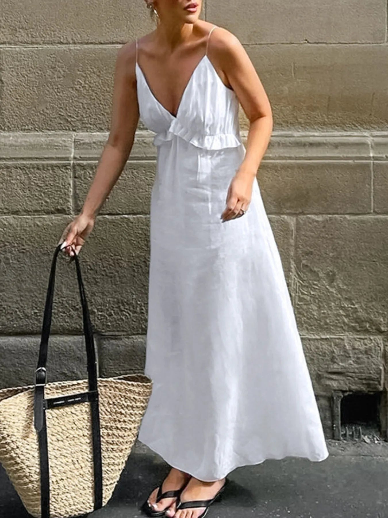Ruffled V-Neck Maxi Dress - Atelievuè