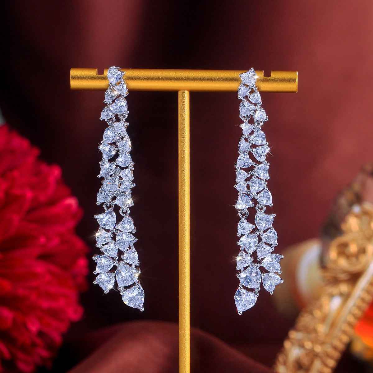 Long tassel earrings with full diamond embellishments