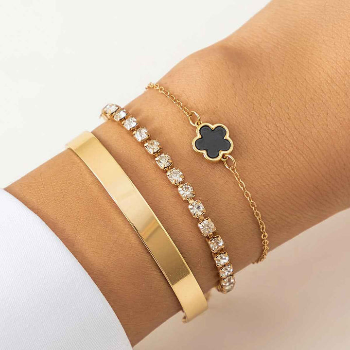 Hip-Hop Punk Rhinestone Chain Clover Bracelet