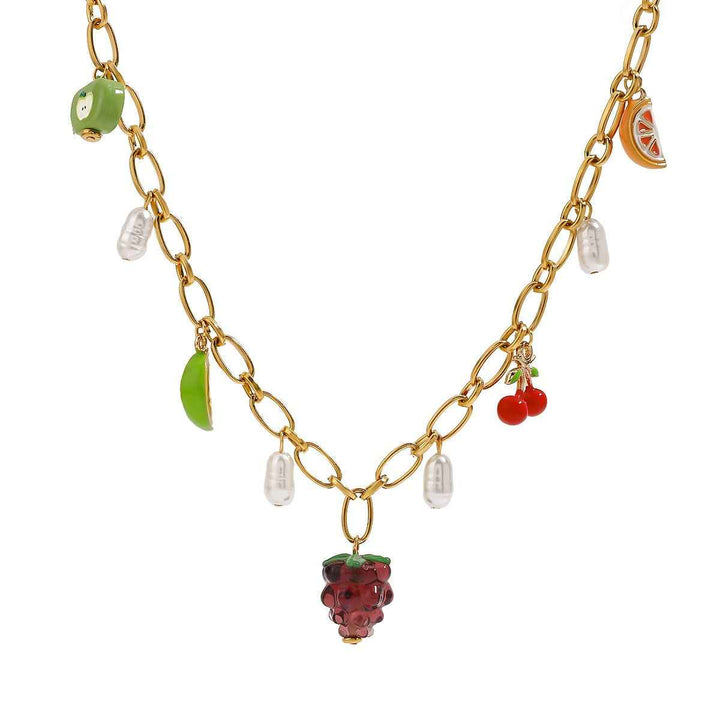 18K gold fruit shape with pearl design fresh and cute necklace
