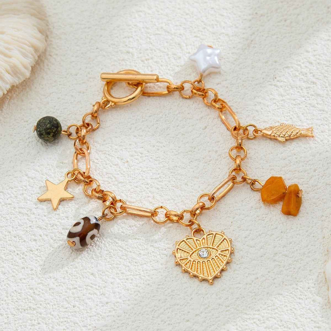 Retro elephant bull head personality niche peach heart imitation pearl shell bracelet