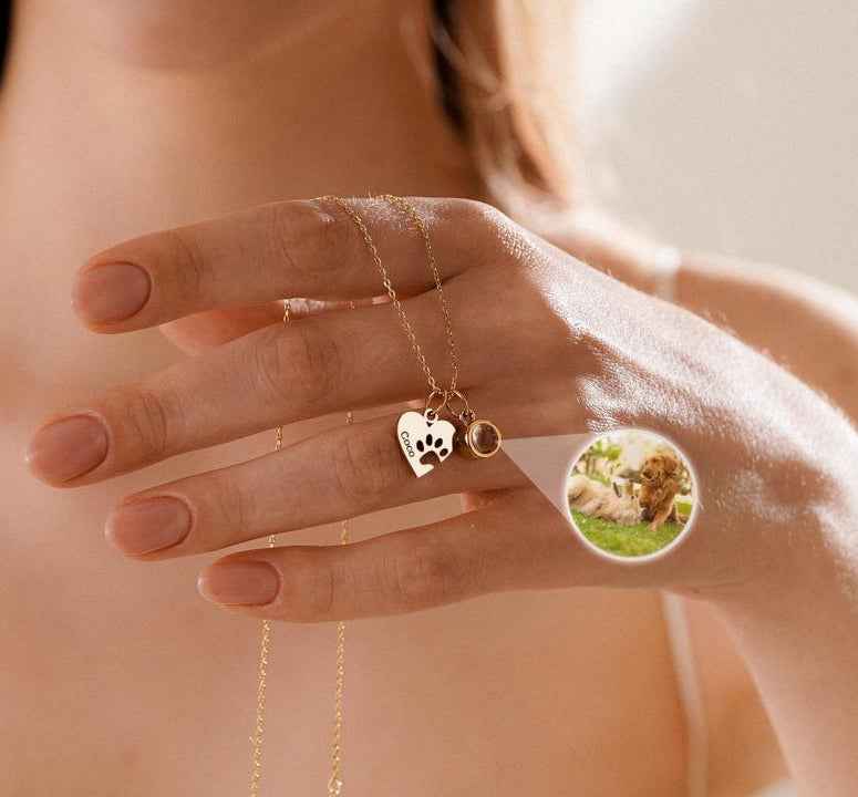 Personalized Heart & Paw Print Photo Custom Necklace