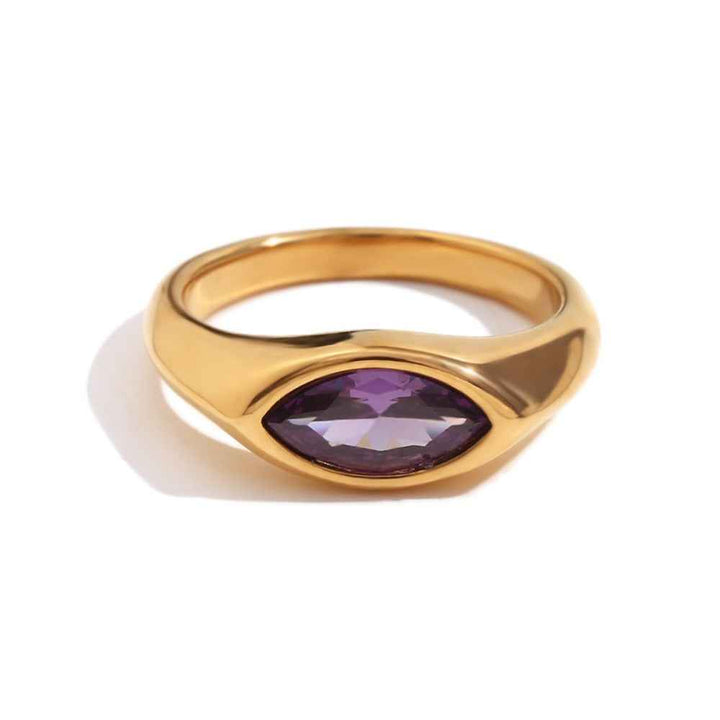 18K gold ring with marquise-cut zircon and seal design