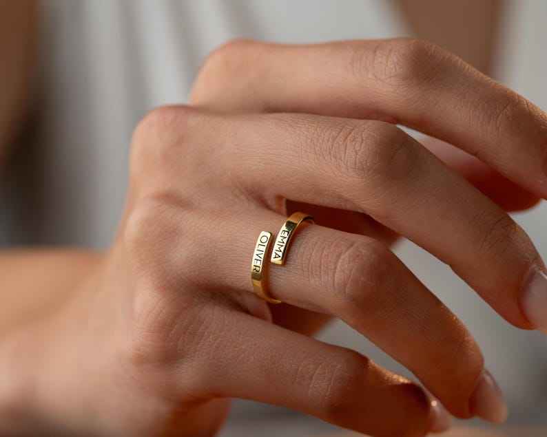 Customized Double Name Wrap Open Ring