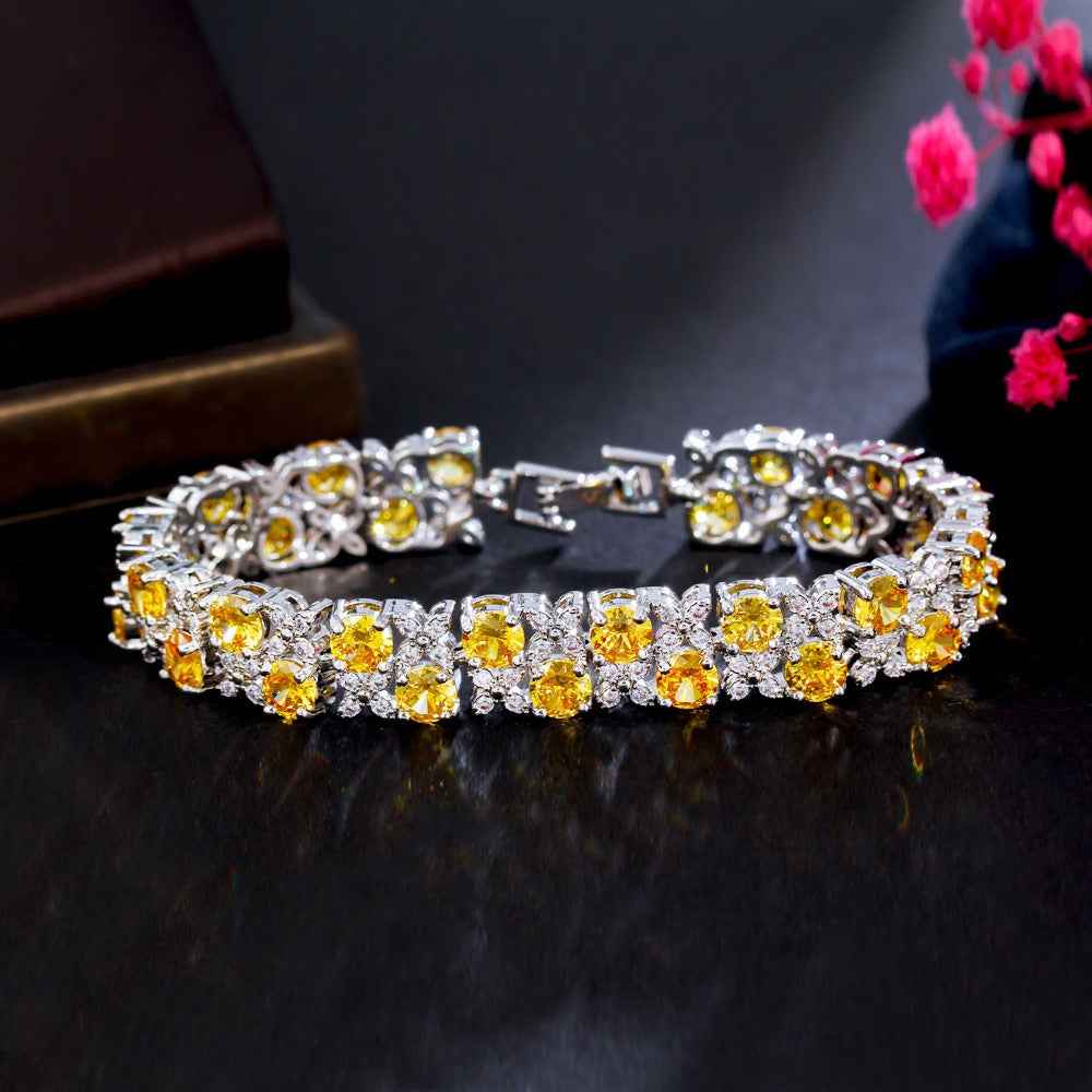 Zircon micro-inlaid gemstone and sparkling diamond-plated bracelet