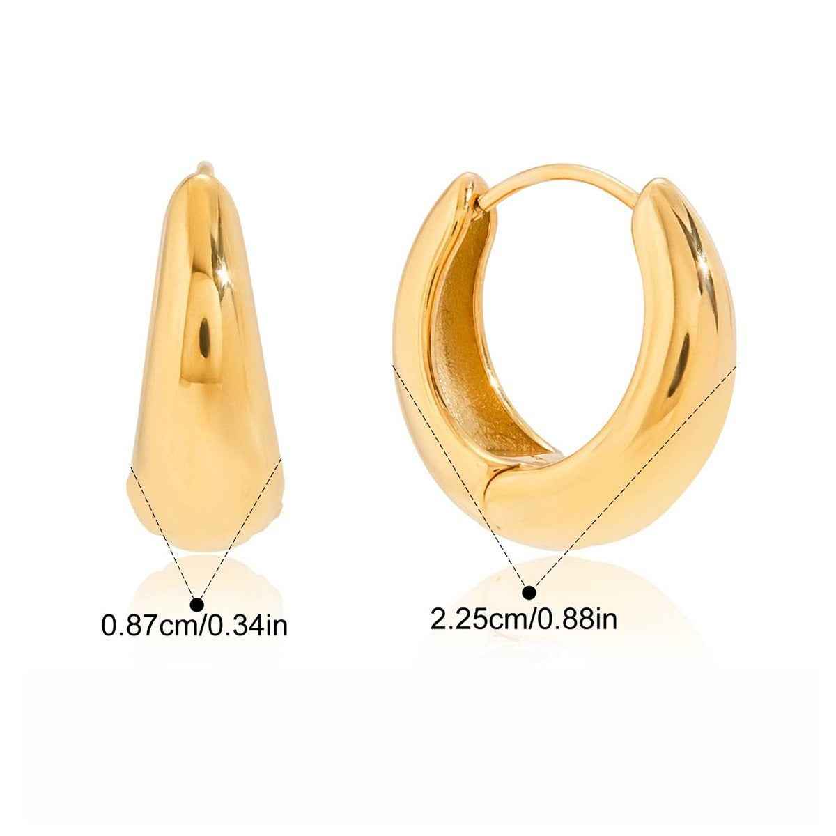 18K gold lightweight luxury earrings with engraved lettering on the inner surface.