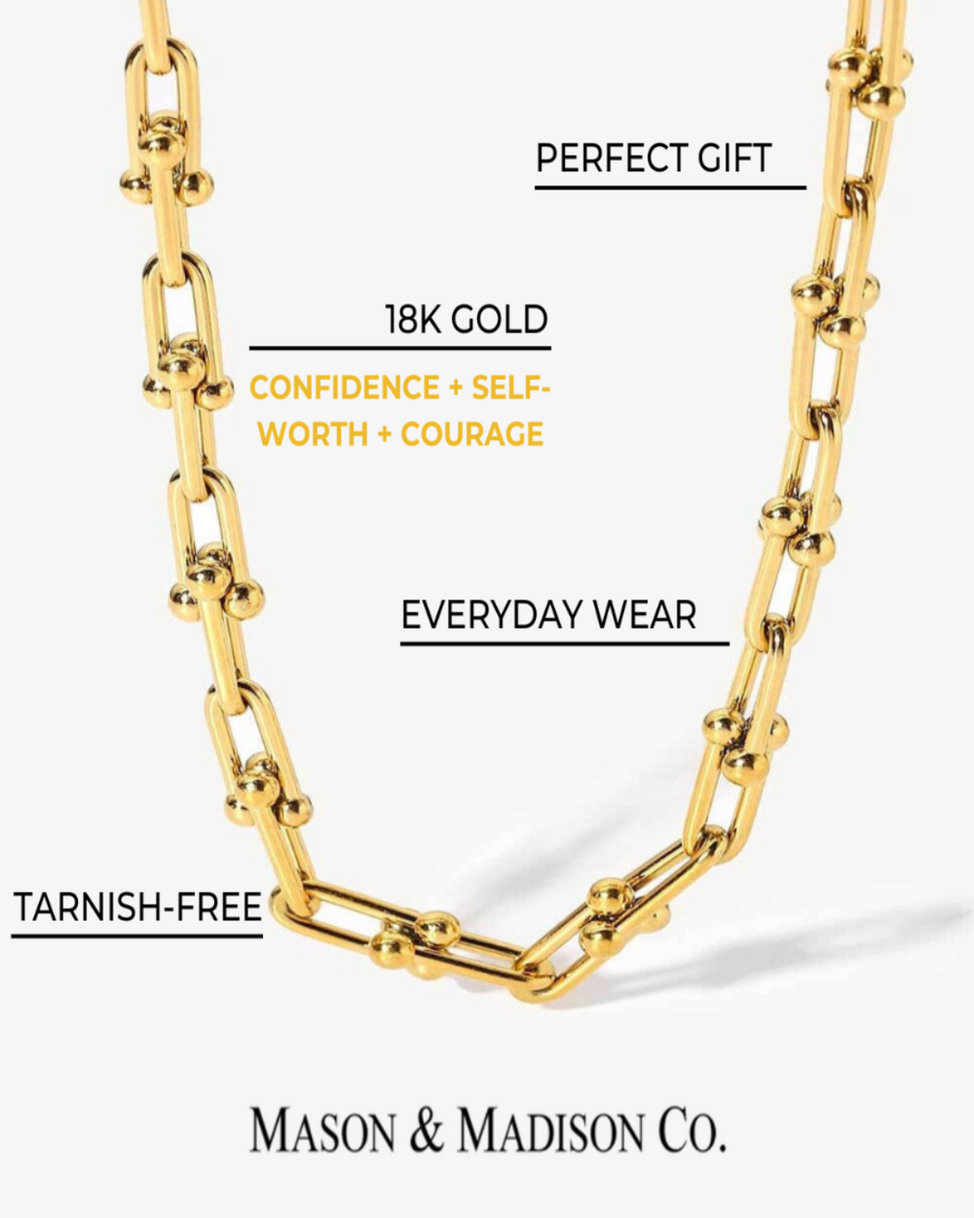 18K Gold Link Necklace + Heart Pearl Pendant Necklace Stack Bundle Mason & Madison Co. Jewelry