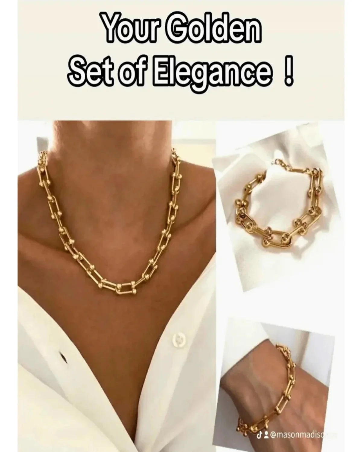18K Gold Link Chain Necklace Bracelet Bundle Set Mason & Madison Co. Jewelry