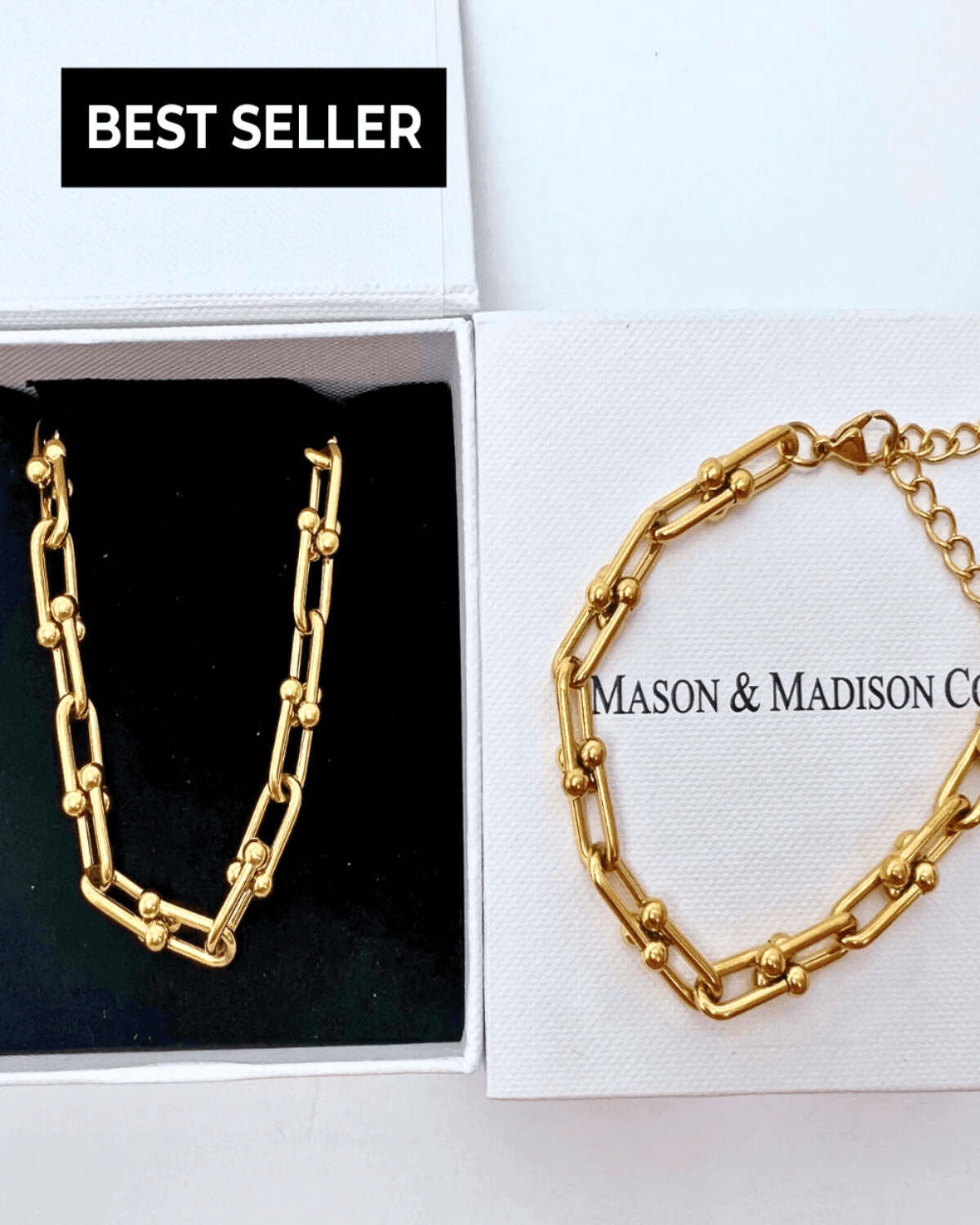 18K Gold Link Chain Necklace Bracelet Bundle Set Mason & Madison Co. Jewelry