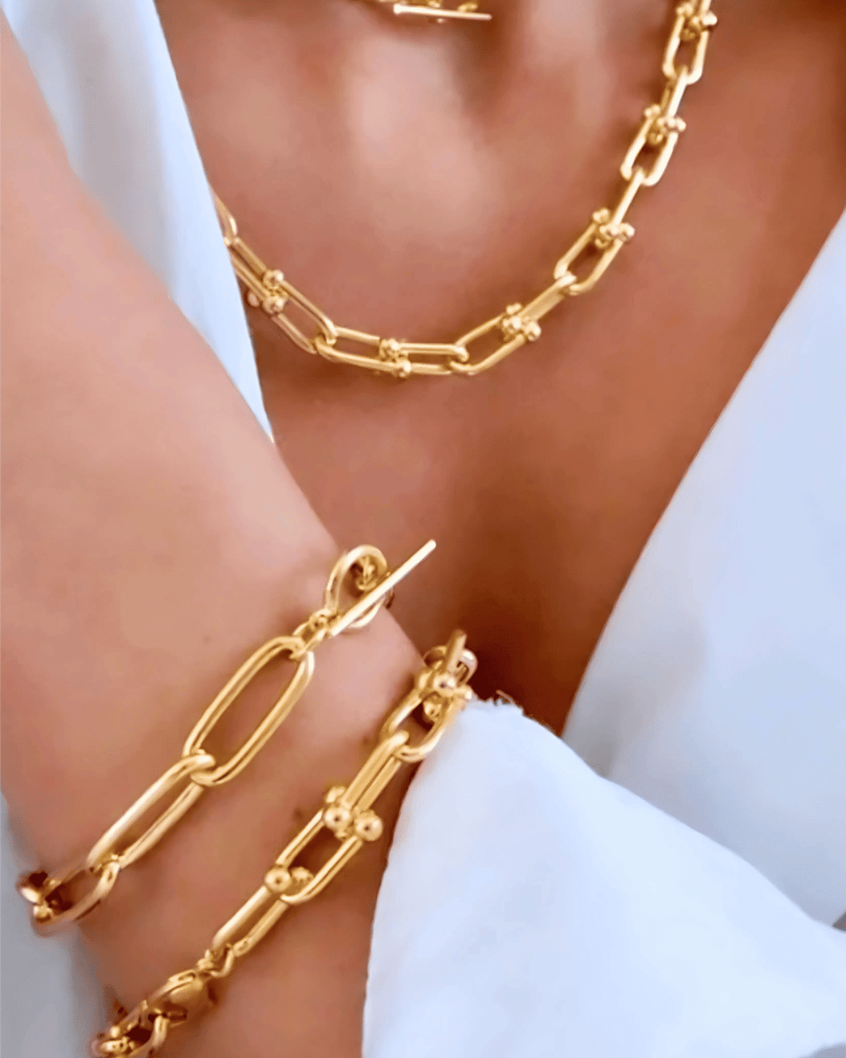 18K Gold Link Chain Necklace Bracelet Bundle Set Mason & Madison Co. Jewelry