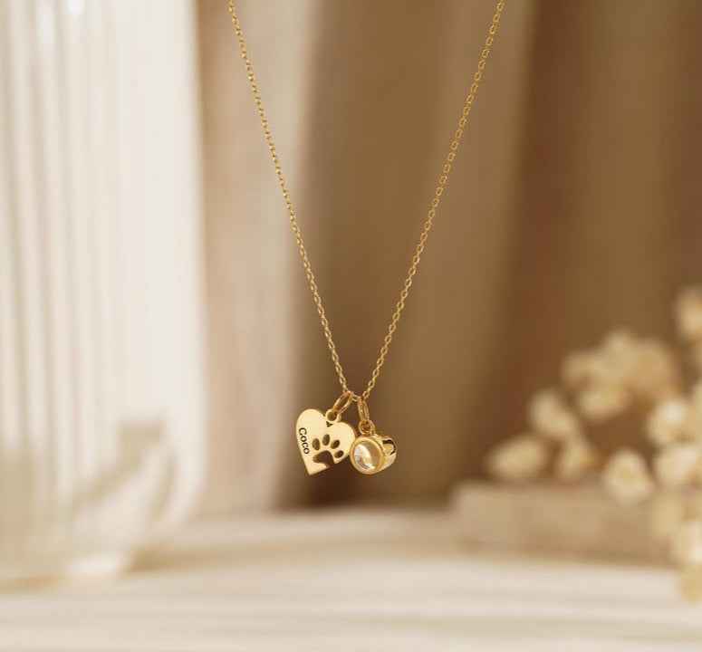 Personalized Heart & Paw Print Photo Custom Necklace
