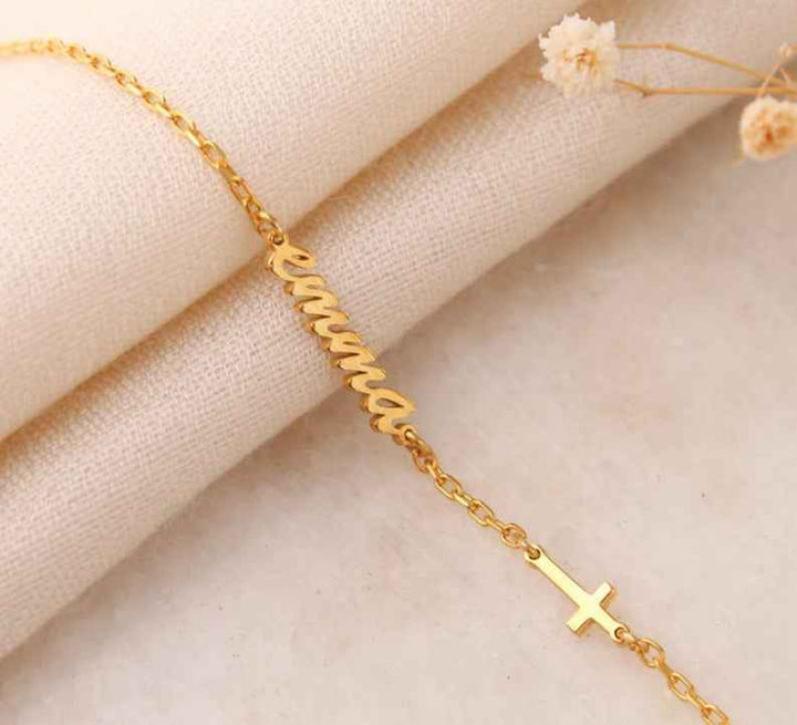 Customized Name and Cross Charm Bracelet