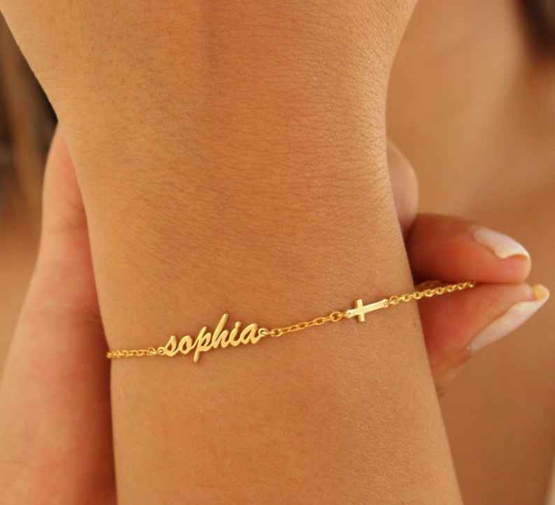 Customized Name and Cross Charm Bracelet