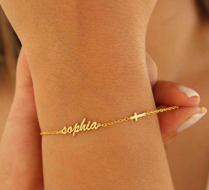 Customized Name and Cross Charm Bracelet