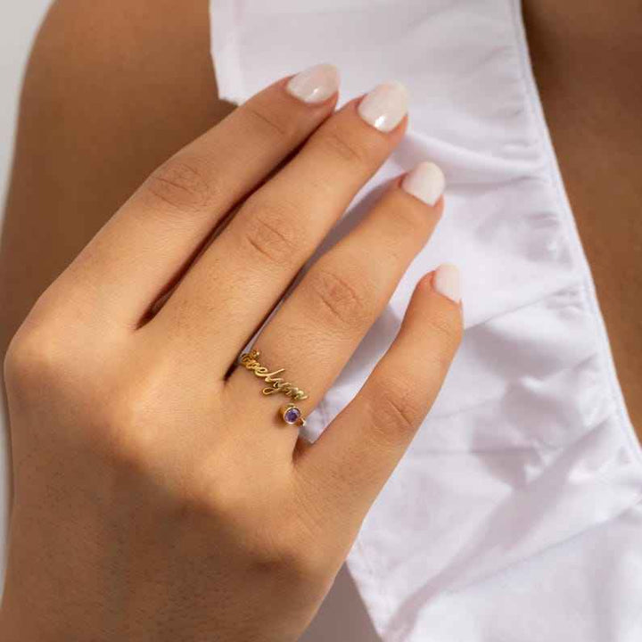 Customized Birthstone Name Open Ring