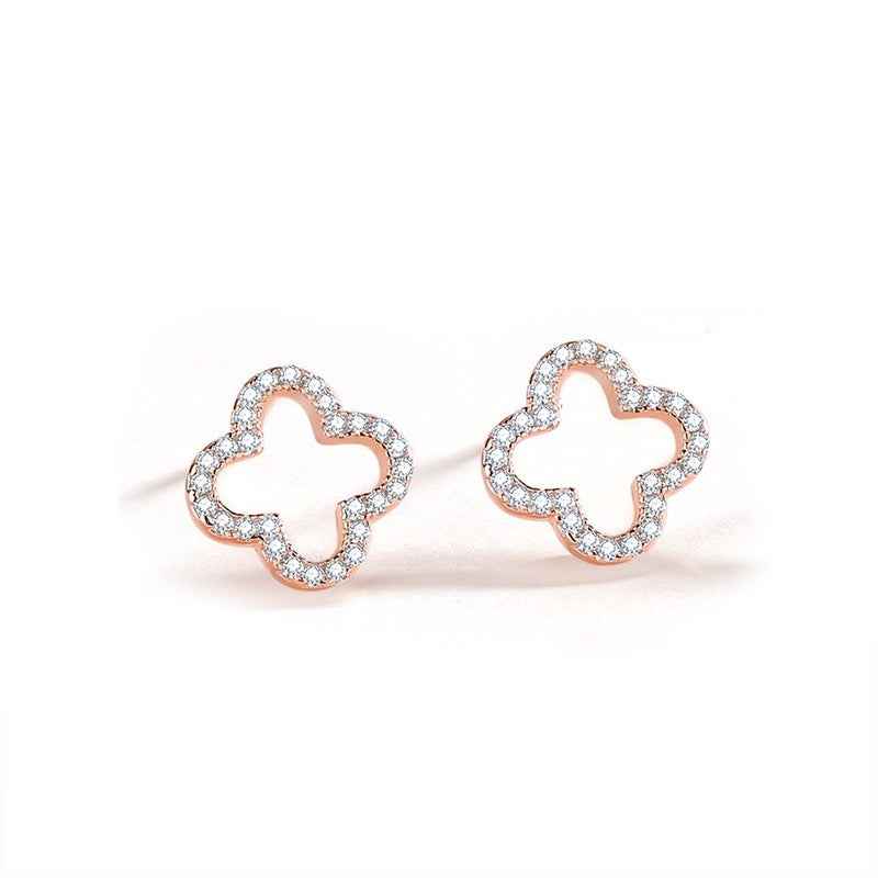 S925 sterling silver forest-style four-leaf clover diamond earrings