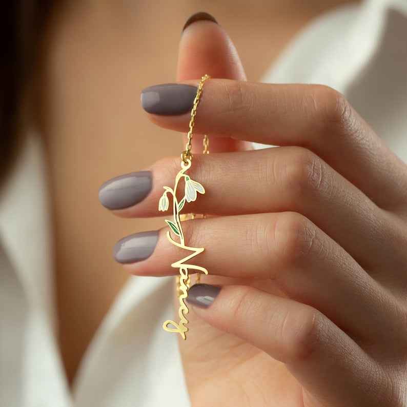 Personalized Birth Flower & Name Necklace