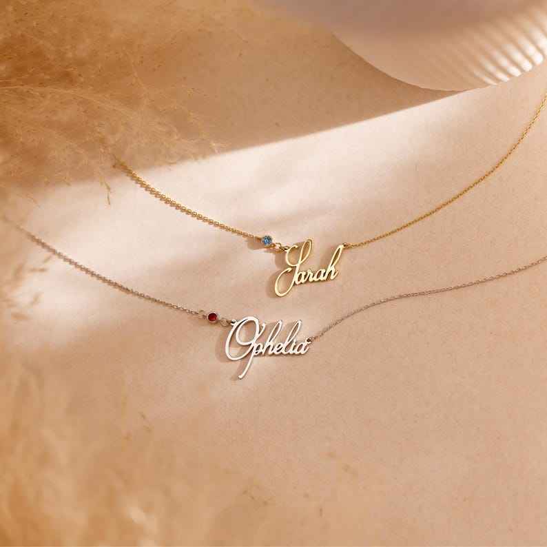 Personalized Cursive Name & Birthstone Necklace