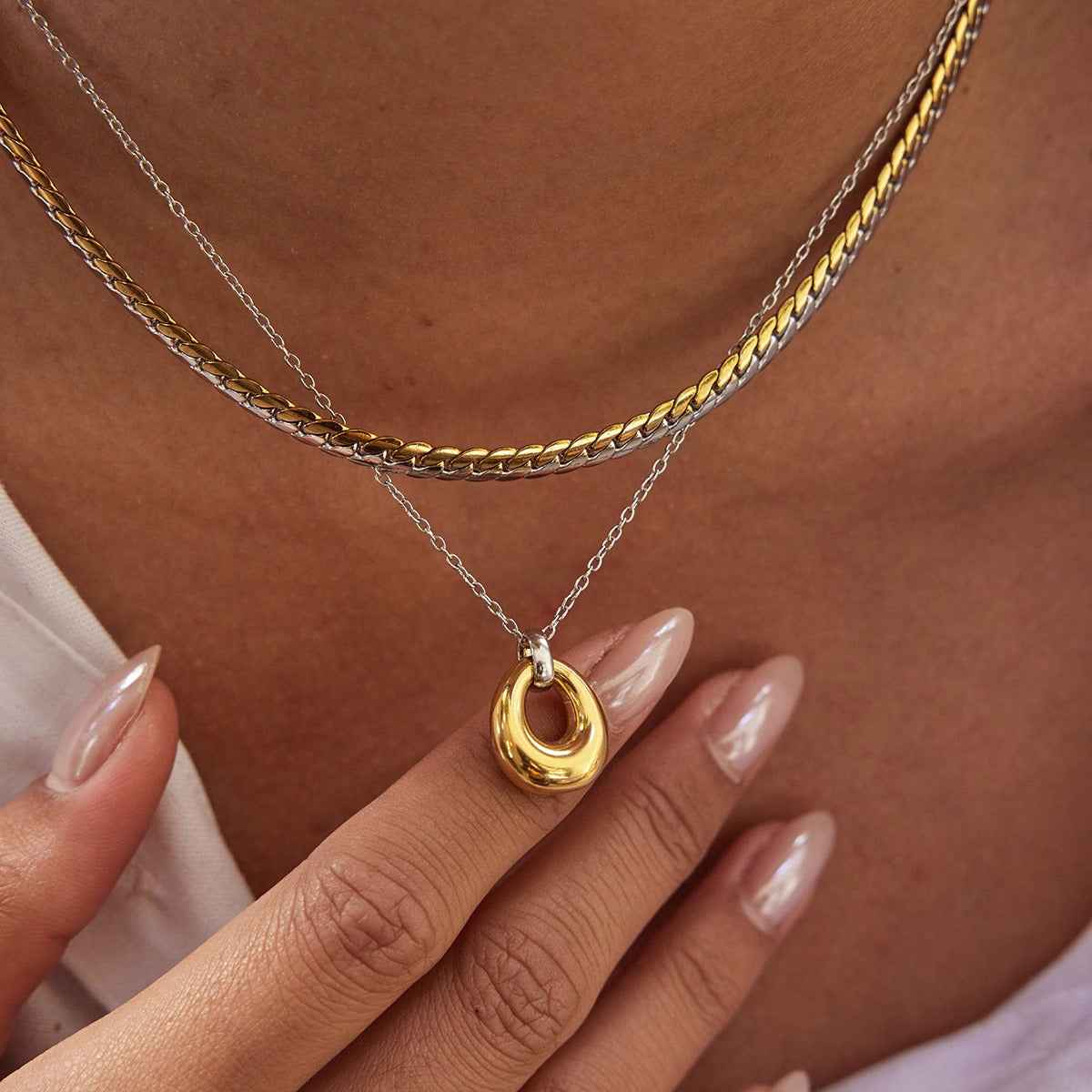 18K gold and S925 silver mixed-metal chain titanium steel necklace