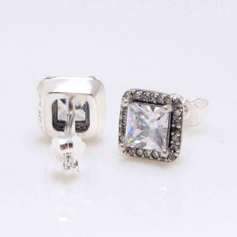 Geometric square diamond design exquisite and noble earrings