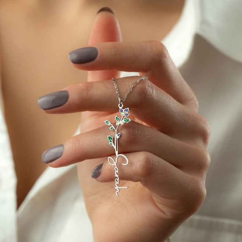 Personalized Birth Flower & Name Necklace