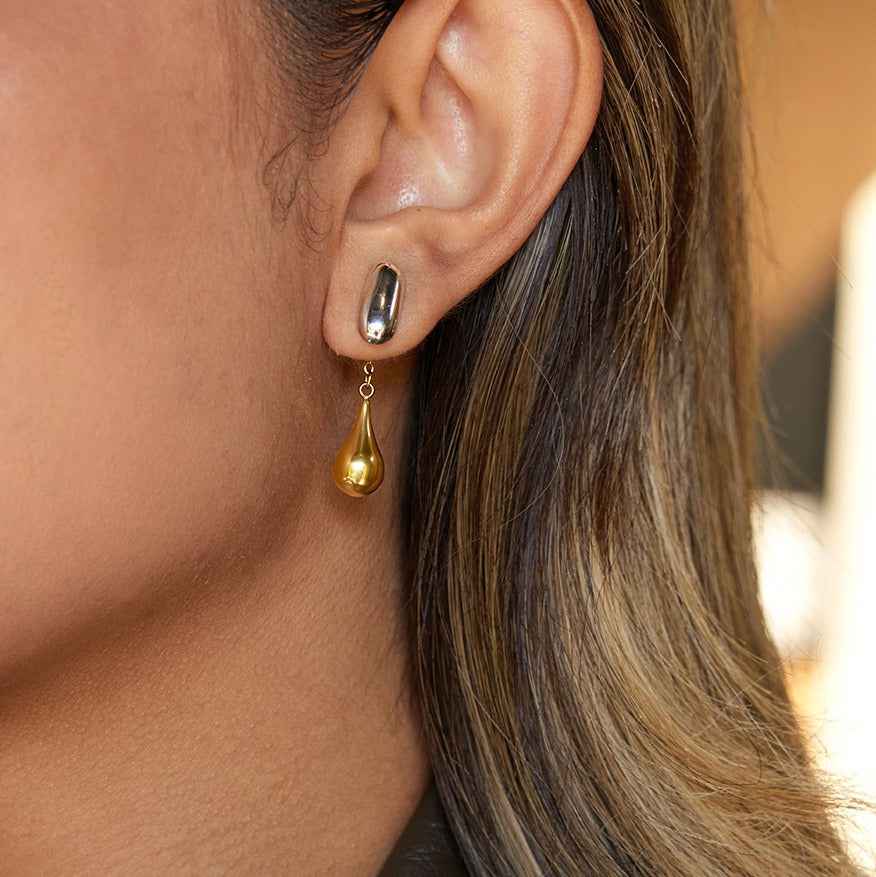 18K gold and S925 silver two-tone teardrop front and back stud earrings