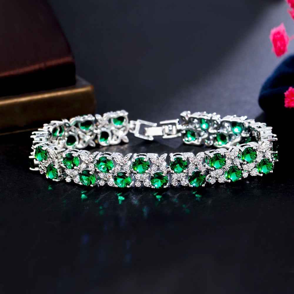 Zircon micro-inlaid gemstone and sparkling diamond-plated bracelet