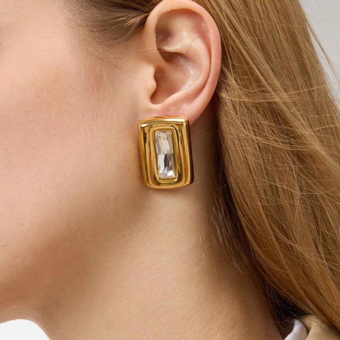 Square 18K gold-plated titanium steel stud earrings with embedded cubic zirconia.