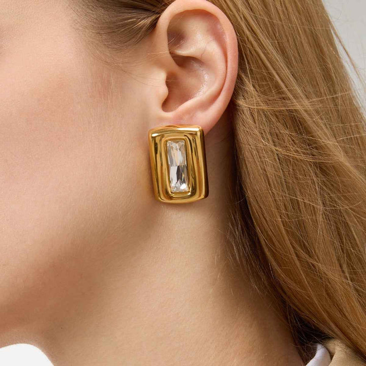 Square 18K gold-plated titanium steel stud earrings with embedded cubic zirconia.