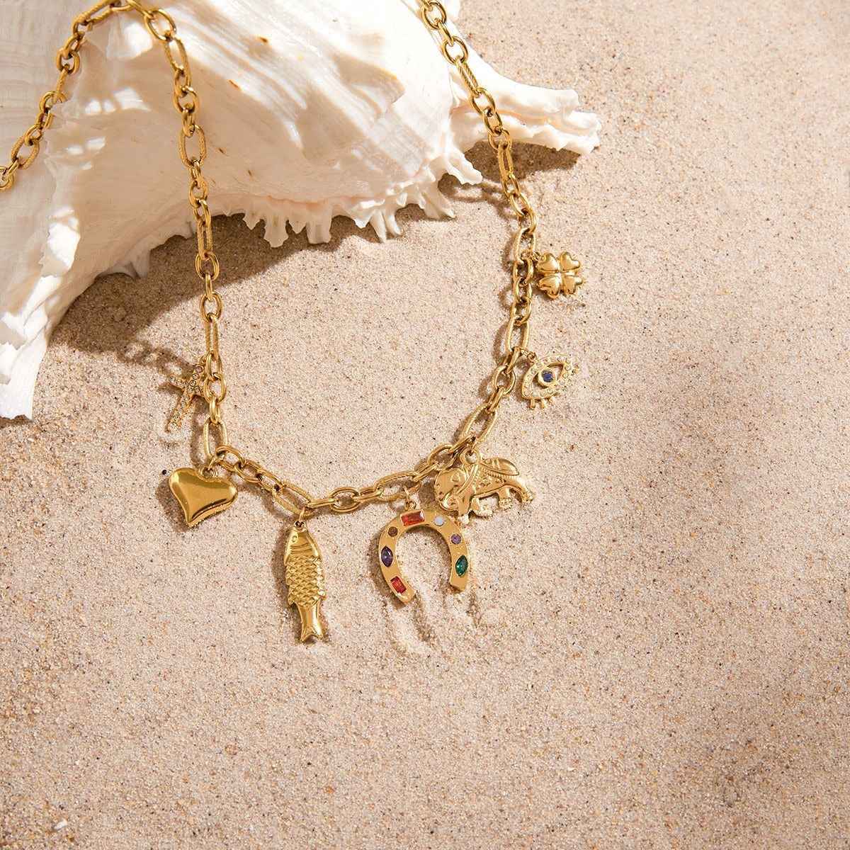 18K gold plated titanium steel DIY pendant necklace, a luxurious and sophisticated clavicle chain.