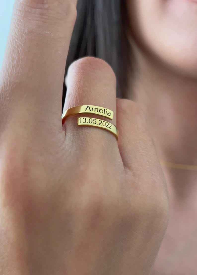 Customized Name and Date Open Ring