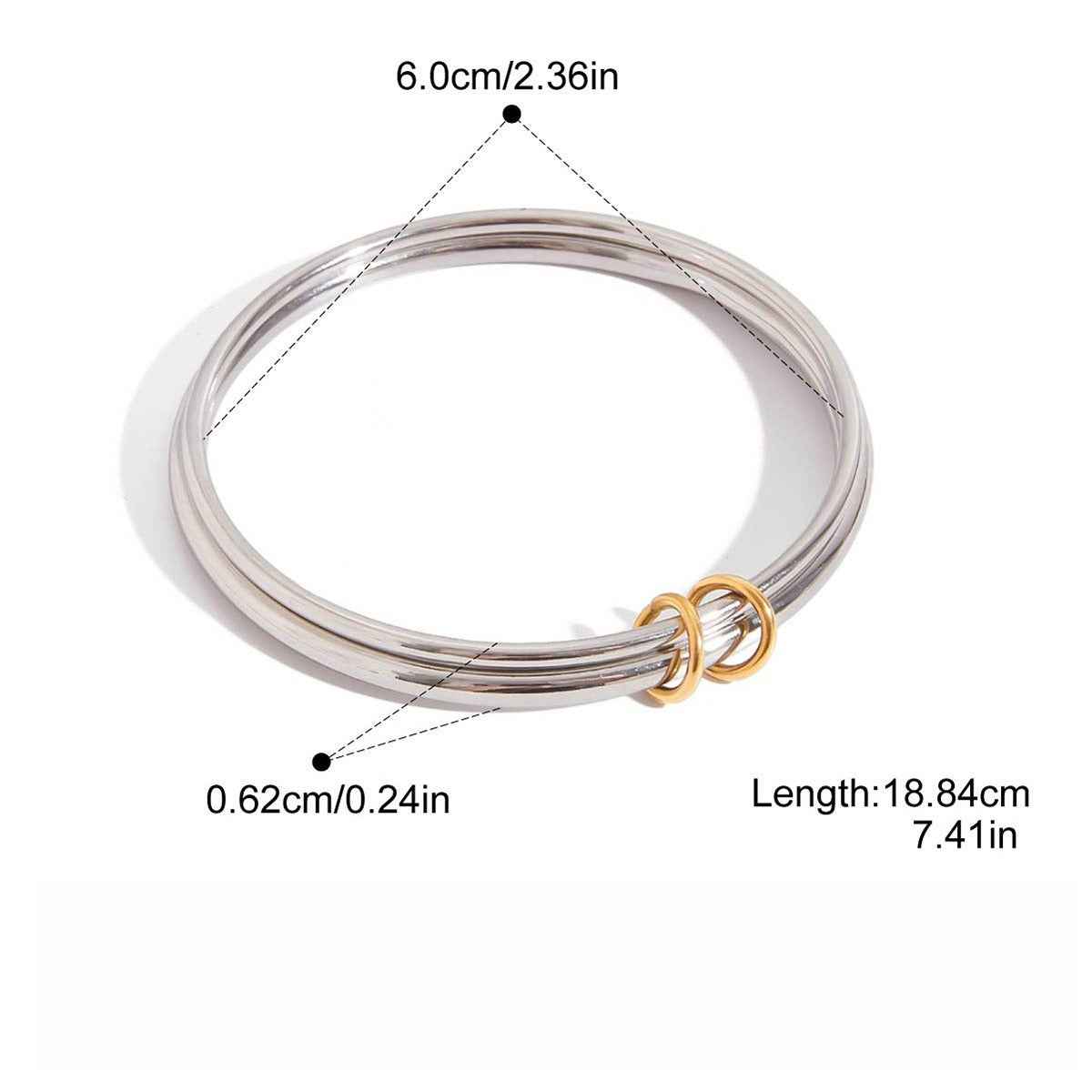 18K gold and S925 silver multi-strand bracelet with contrasting colors.