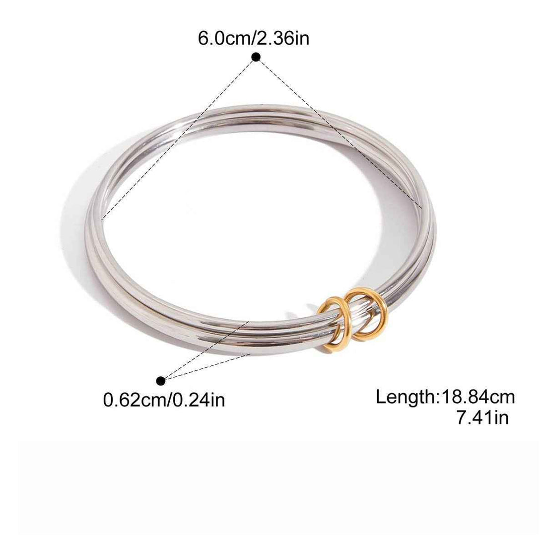 18K gold and S925 silver multi-strand bracelet with contrasting colors.