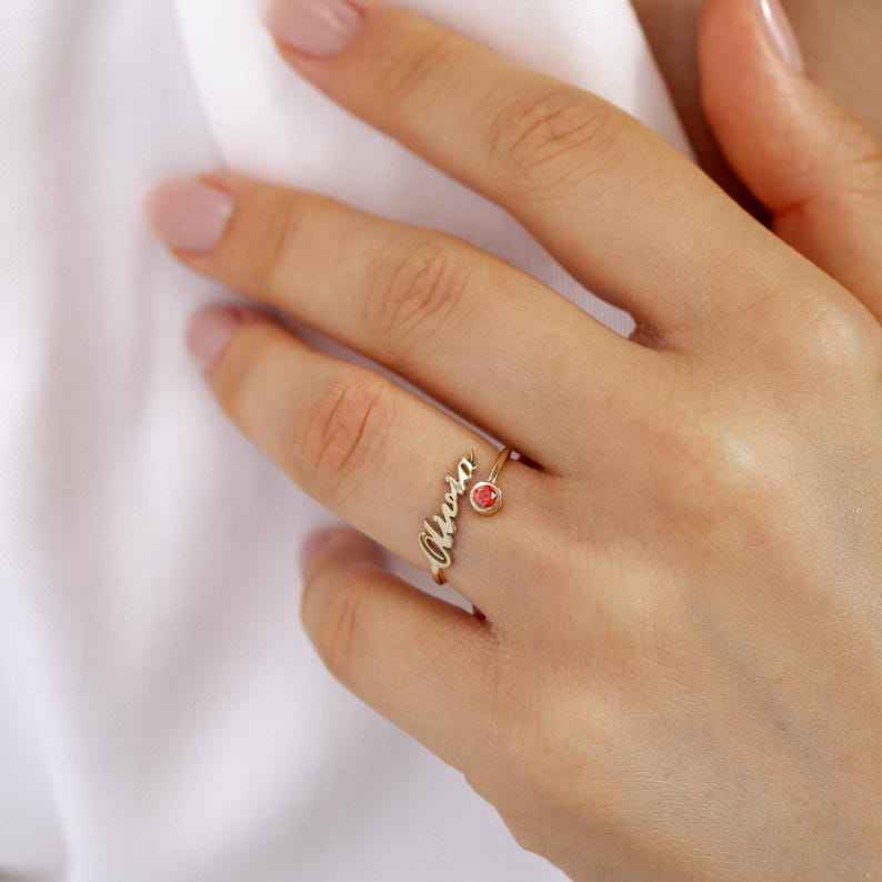Customized Birthstone Name Open Ring